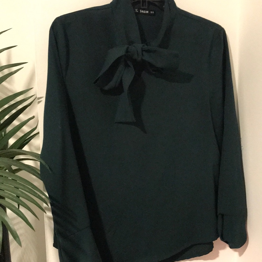 Green forest bow tie blouse